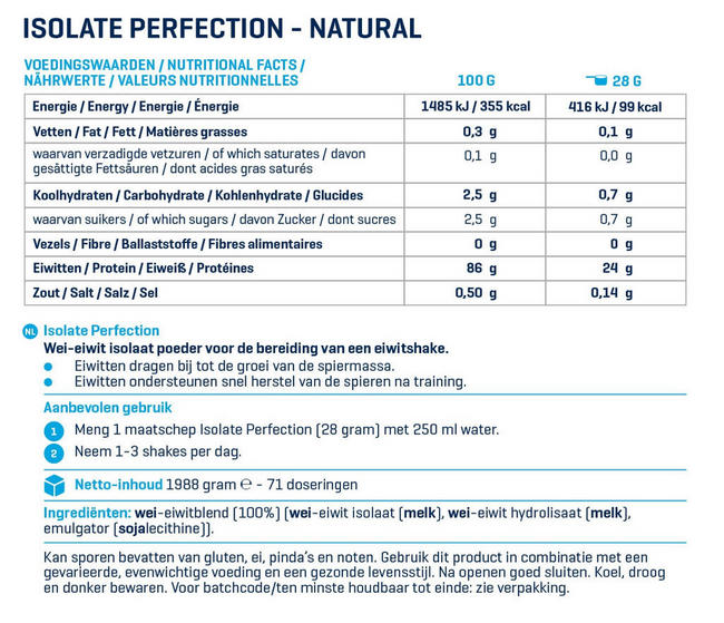 Isolate Perfection Nutritional Information 1