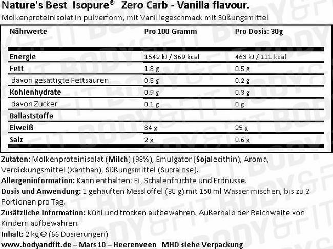 Isopure Nutritional Information 1
