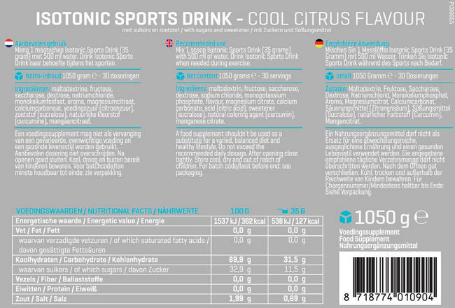 Isotonic Electrolytes Drink Nutritional Information 1