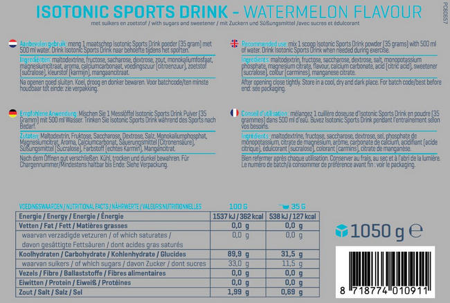 Isotone Sportdrank Nutritional Information 1