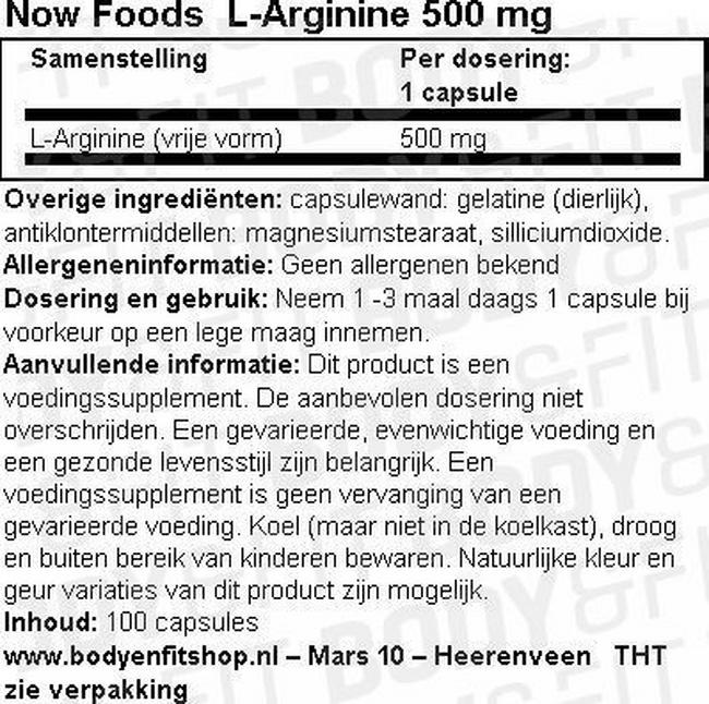 L-Arginine 500mg Nutritional Information 1