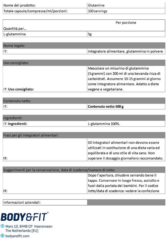 L-glutammina Nutritional Information 1