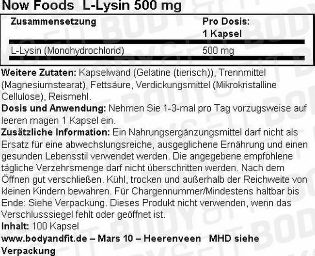 L-Lysin Kapseln Nutritional Information 1
