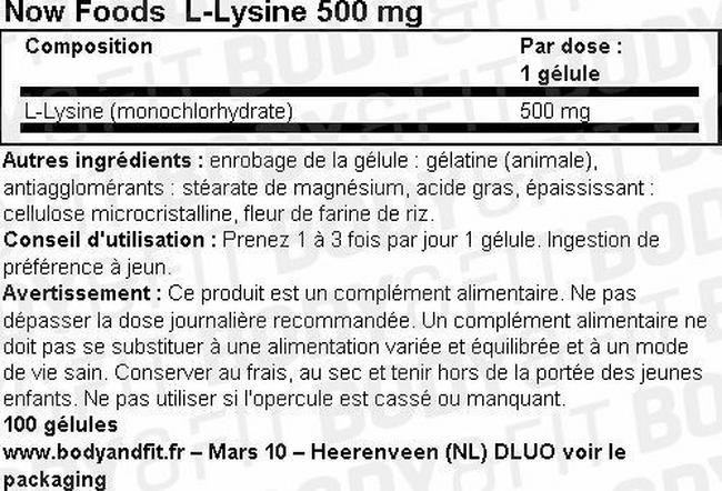 Gélules L-lysine Nutritional Information 1