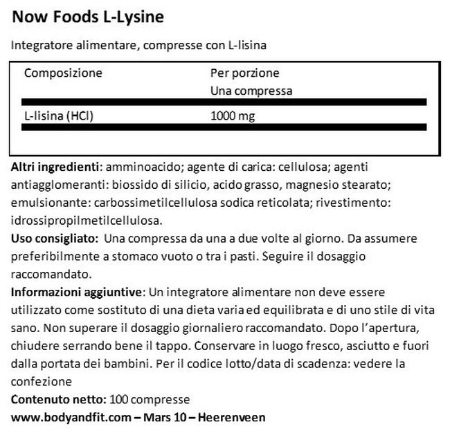L-Lysine Nutritional Information 1