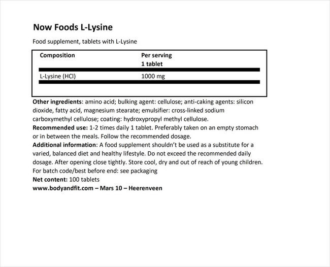 L-リジン Nutritional Information 1