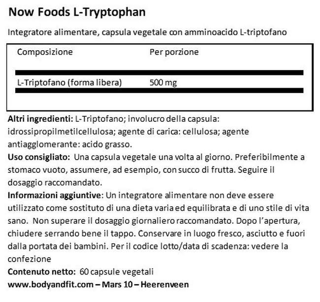 L-triptofano Nutritional Information 1
