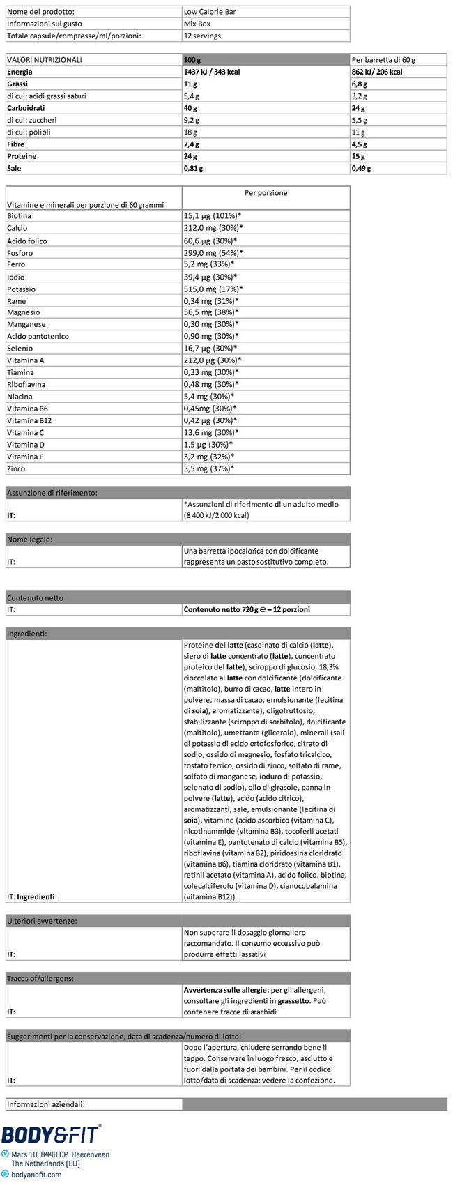 Meal Replacement Bar Nutritional Information 1