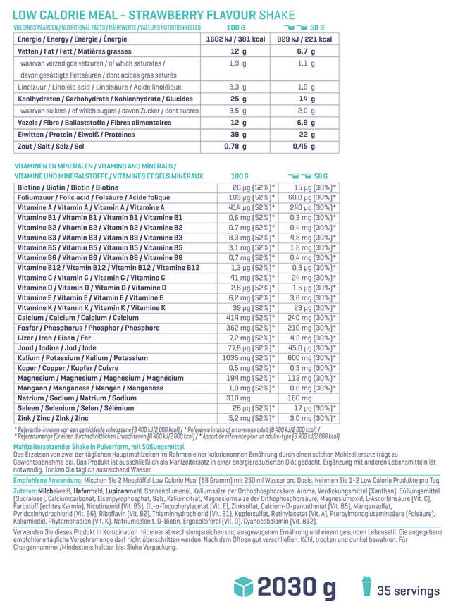 Low Calorie Meal Replacement Nutritional Information 1