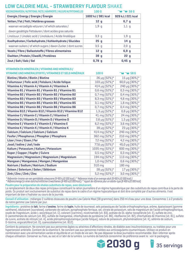 Low Calorie Meal Replacement Nutritional Information 1