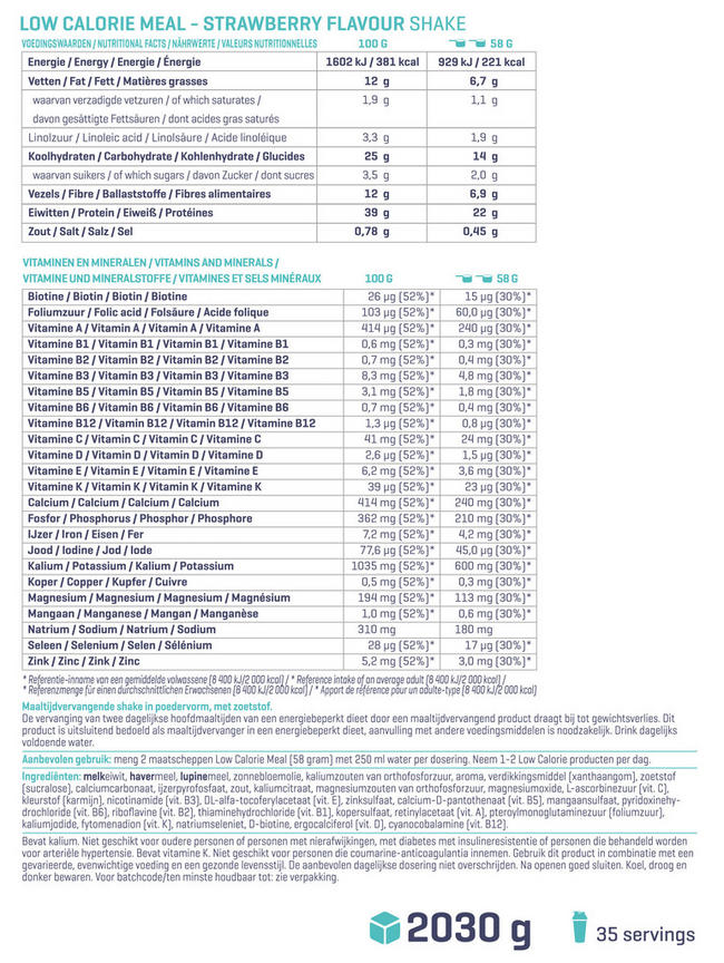 Low Calorie Meal Replacement Nutritional Information 1