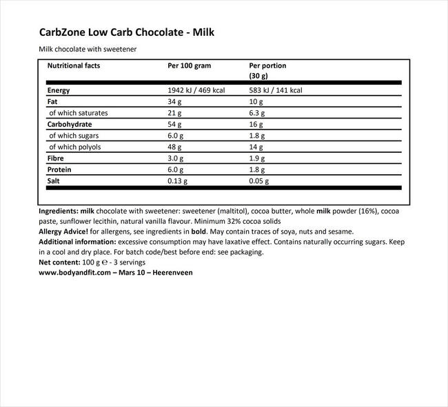 Low Carb Chocolate Nutritional Information 1