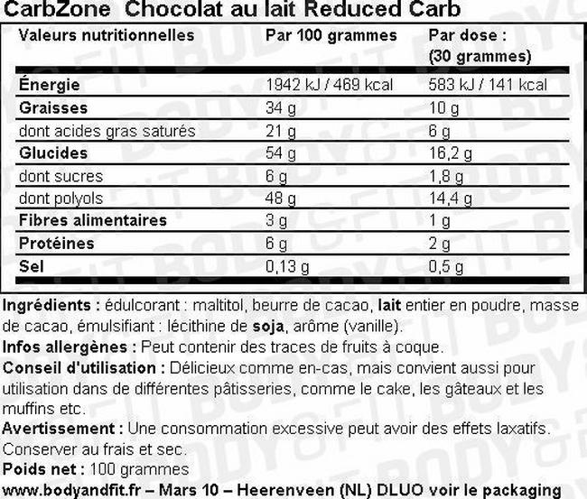 Low Carb Chocolate Nutritional Information 1
