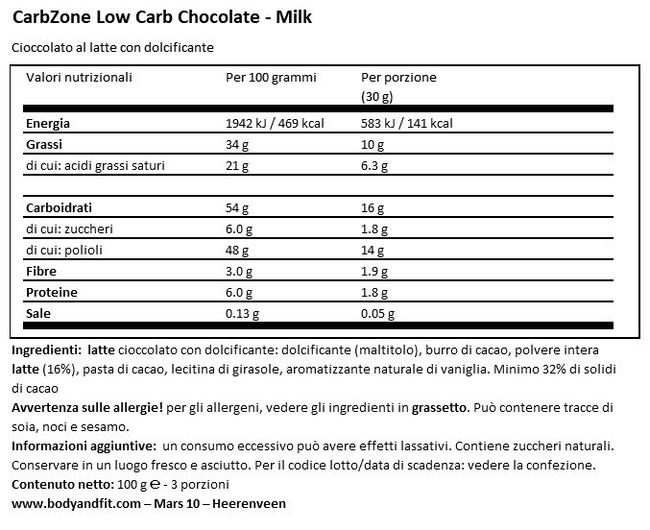 Cioccolato Low Carb Nutritional Information 1