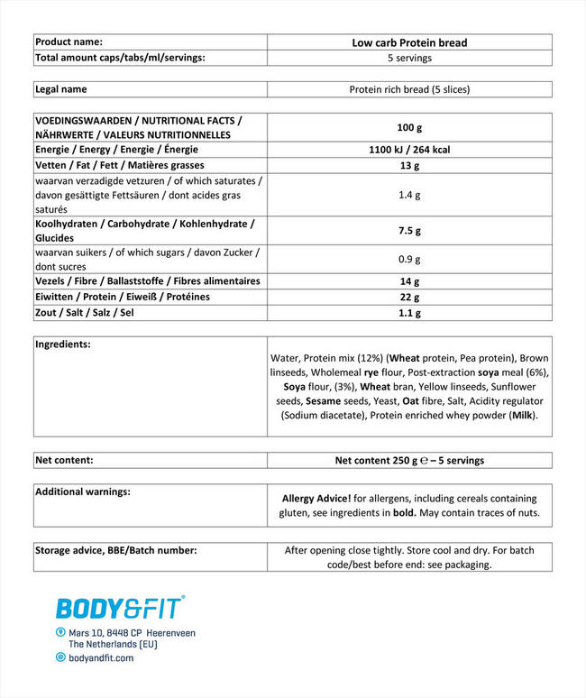 Reduced Carb Protein Bread Nutritional Information 1