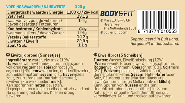 Reduced Carb Eiwitbrood Nutritional Information 1