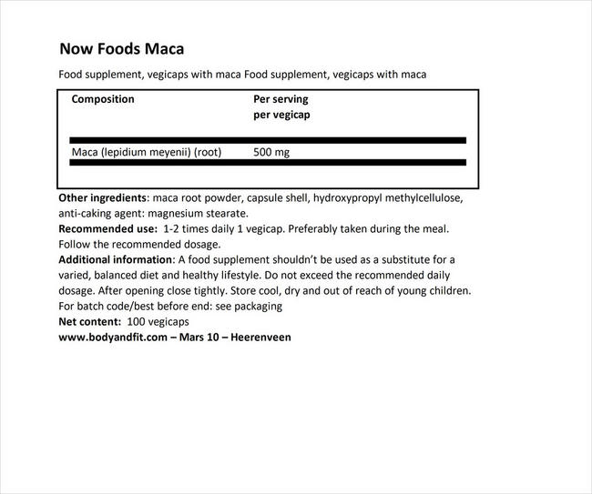 Maca Nutritional Information 1