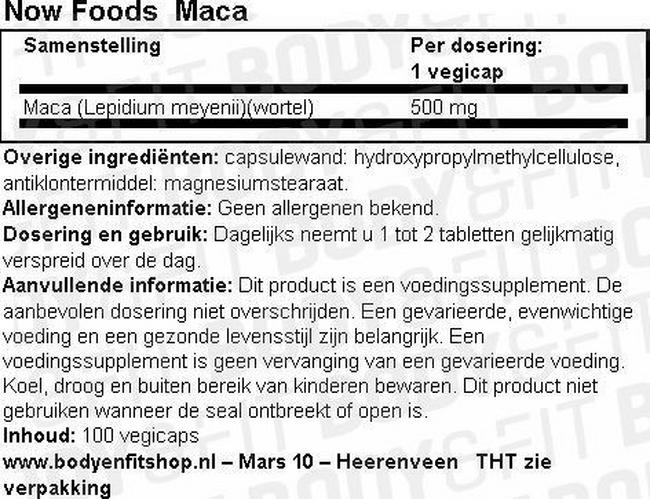Maca Nutritional Information 1