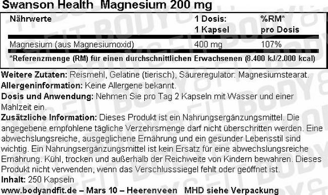 Magnesium 200 mg Nutritional Information 1