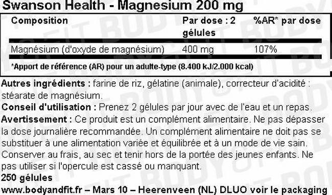 Magnesium 200 mg Nutritional Information 1