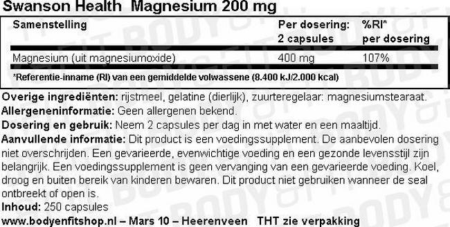 Magnesium 200 mg Nutritional Information 1