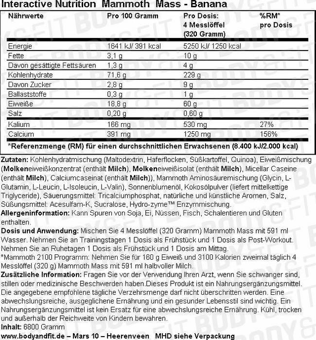 Mammoth Mass Nutritional Information 1