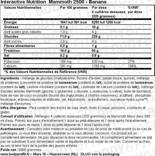 Gainer Mammoth Mass Nutritional Information 1