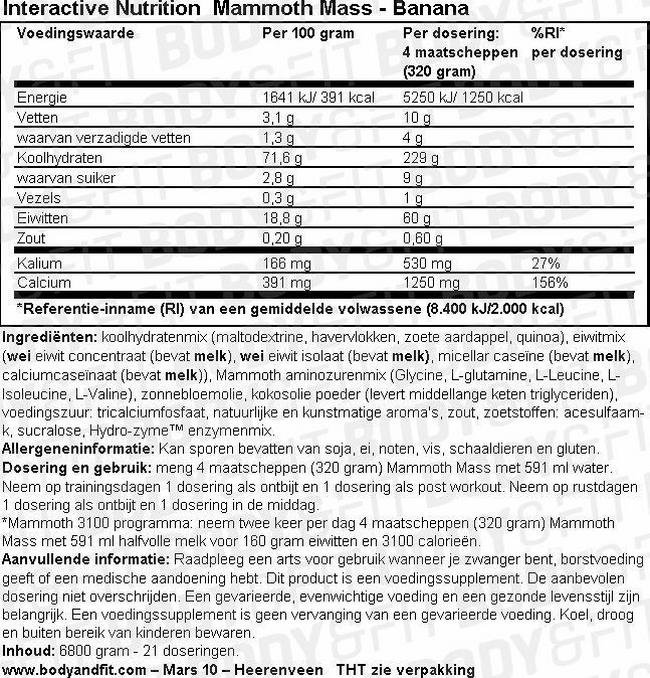 Mammoth Mass Nutritional Information 1