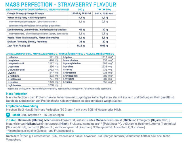 Mass Perfection Nutritional Information 1