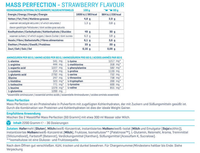 MASS PERFECTION WEIGHT GAINER   Nutritional Information 1
