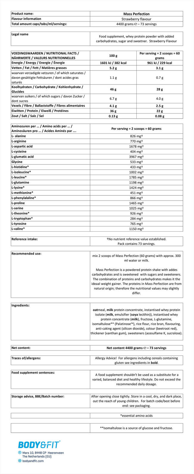 MASS PERFECTION WEIGHT GAINER   Nutritional Information 1