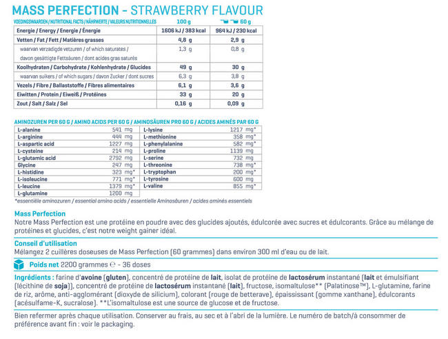 WEIGHT GAINER MASS PERFECTION Nutritional Information 1