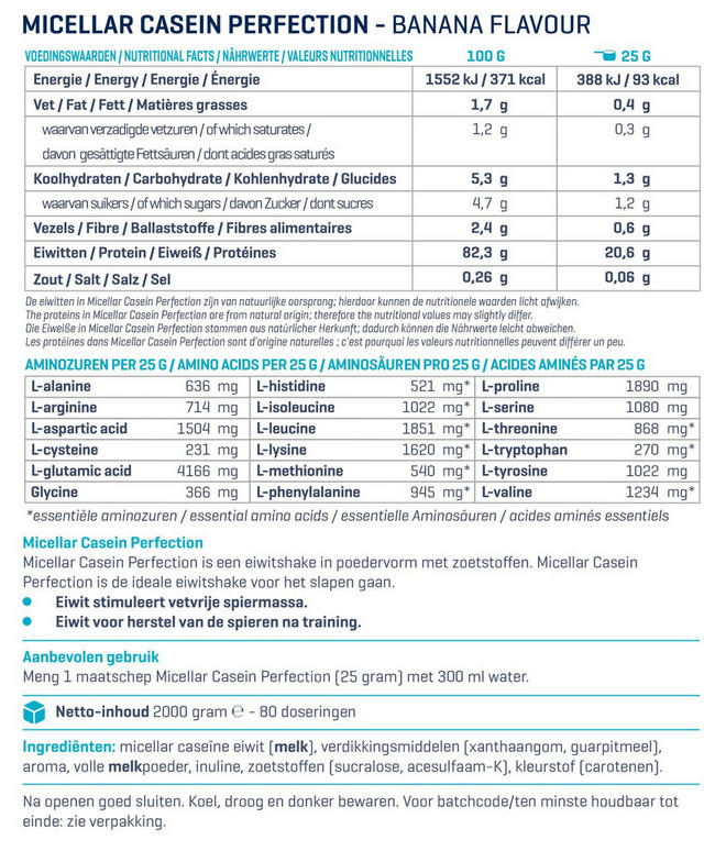 Micellar Casein Perfection Nutritional Information 1