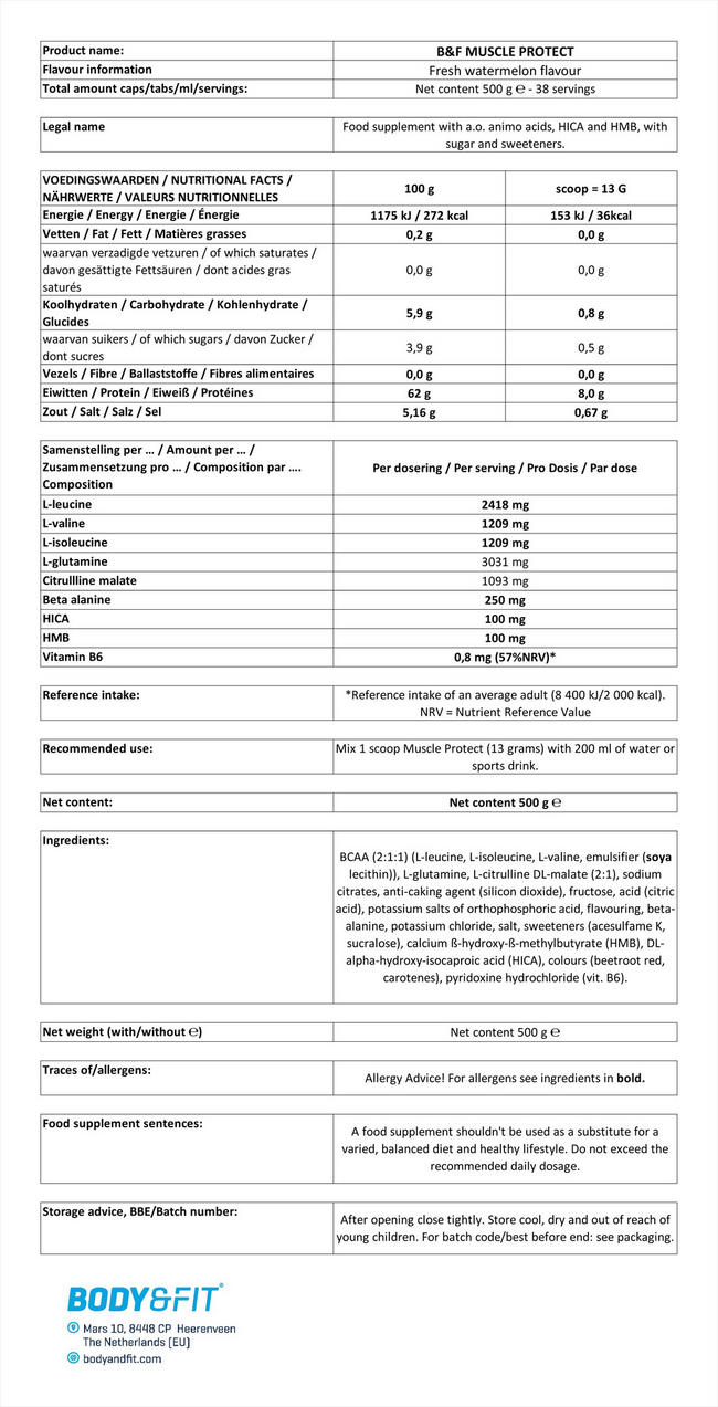 Muscle Protect Nutritional Information 1