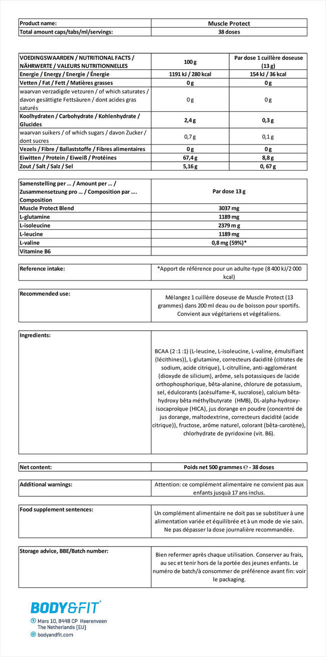 Muscle Protect Nutritional Information 1