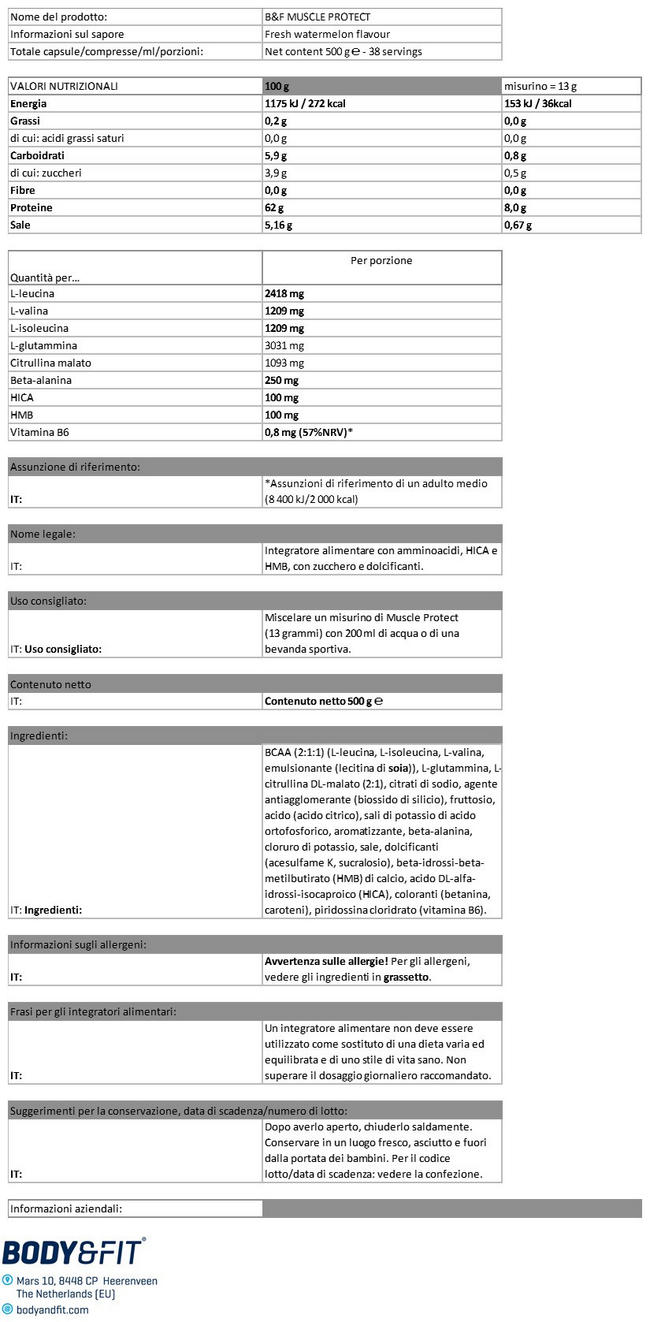 Muscle Protect Nutritional Information 1