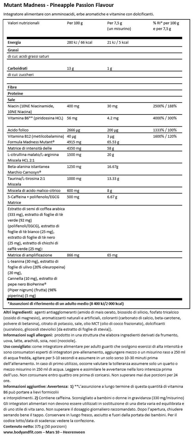 Mutant Madness Nutritional Information 1
