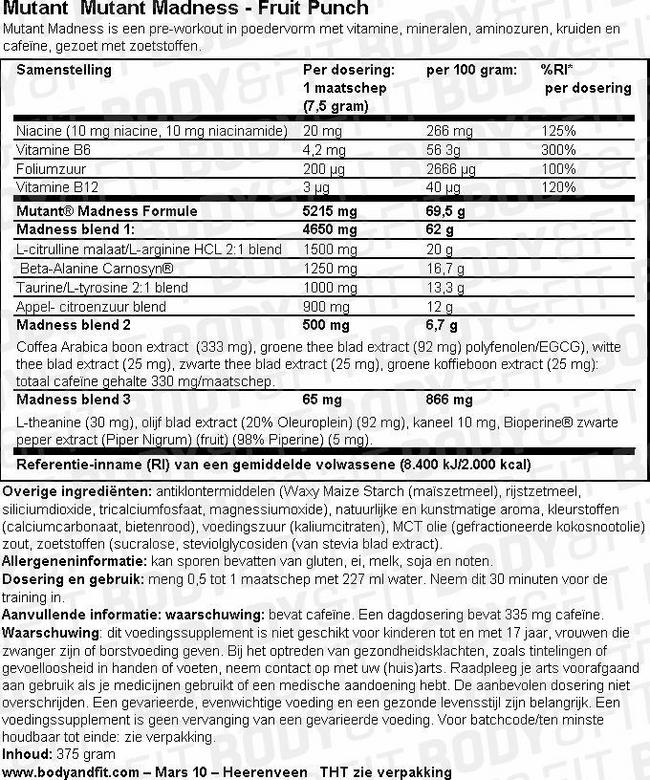 Mutant Madness Nutritional Information 1