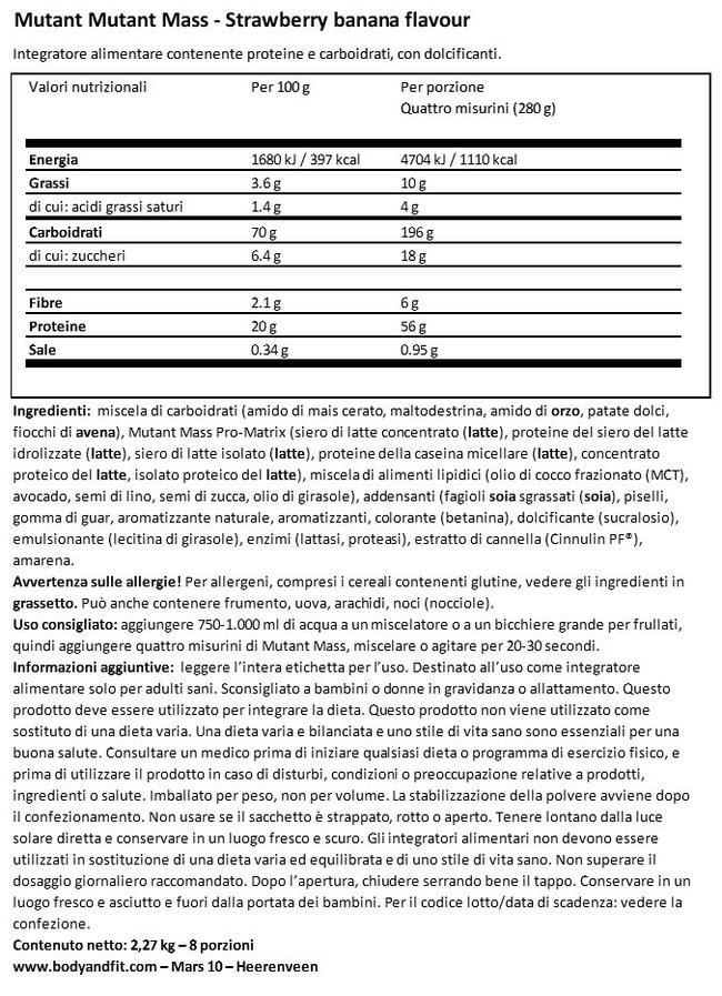 Mutant Mass Nutritional Information 1