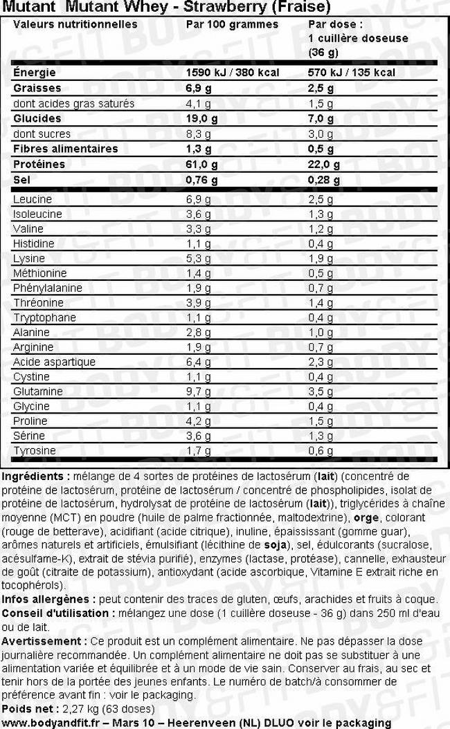 Mutant Whey Nutritional Information 1