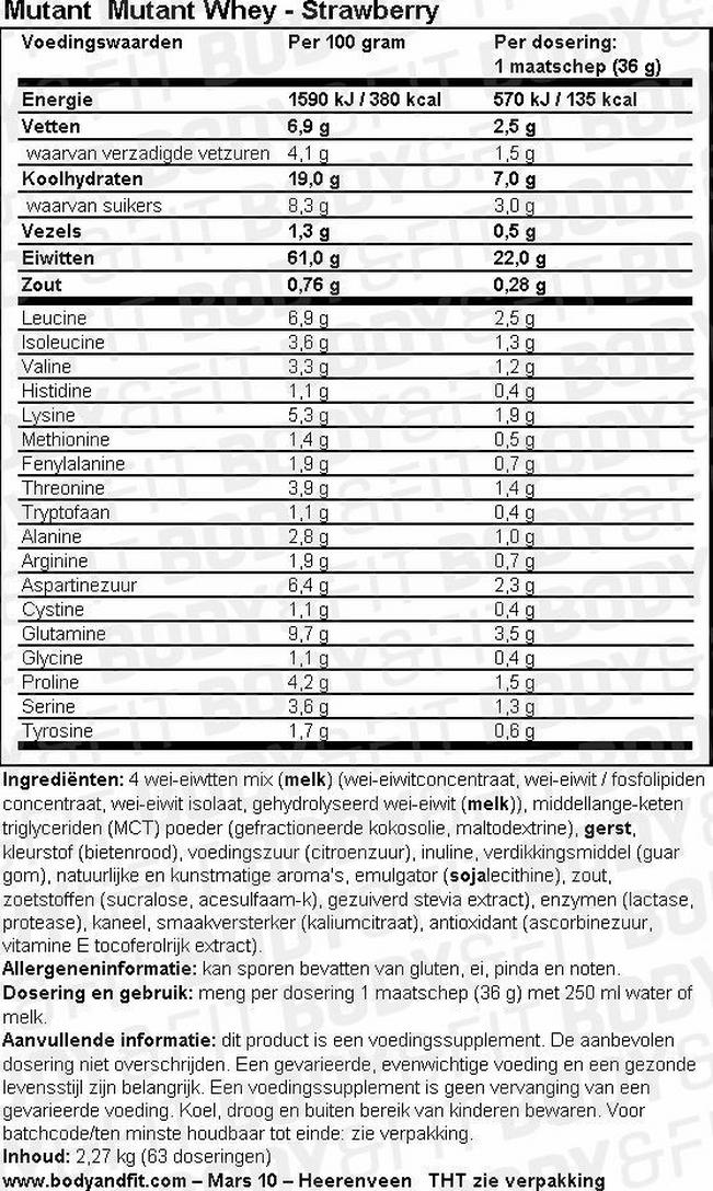 Mutant Whey Nutritional Information 1