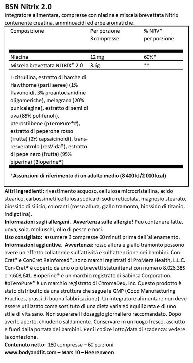 Nitrix 2.0 Nutritional Information 1