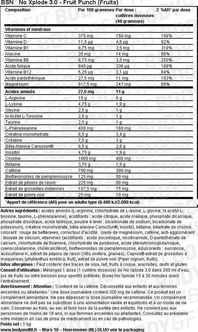 N.O.-XPLODE® 3.0 Nutritional Information 1