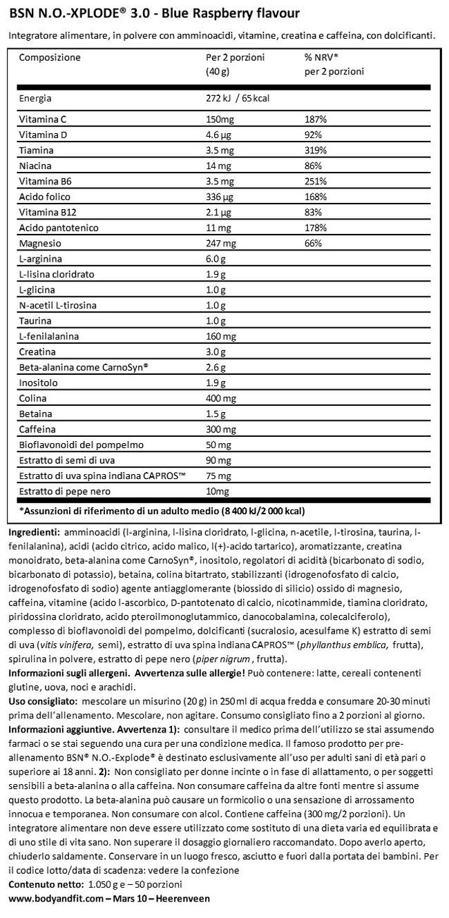 N.O.-XPLODE 3.0 Nutritional Information 1