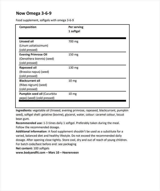 オメガ3-6-9 Nutritional Information 1