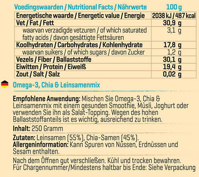 Omega-3, Chia- & Leinsamen Mix Nutritional Information 1