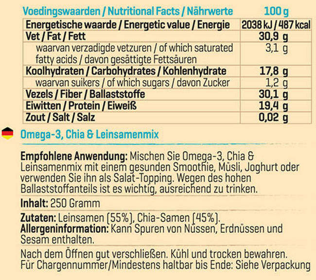 Mix di Omega 3, Semi di Chia e di Lino. Nutritional Information 1