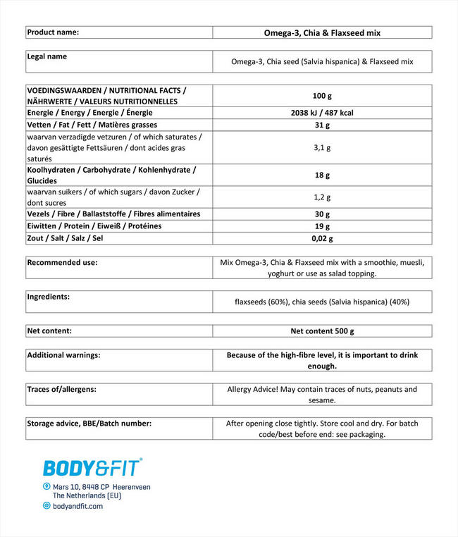 Omega 3, Chia & Flaxseed Mix Nutritional Information 1