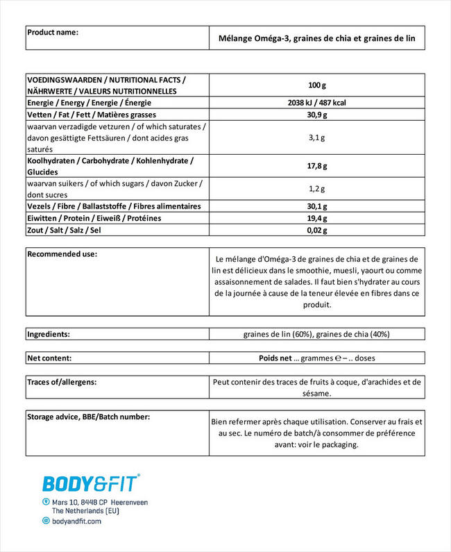 Mélange Omega 3, Chia & Flaxseed Nutritional Information 1