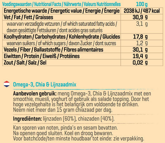 Omega-3, Chia- & Lijnzaad mix Nutritional Information 1